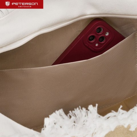 Torba plażowa duża na suwak biało - beżowa shopper bag - Peterson