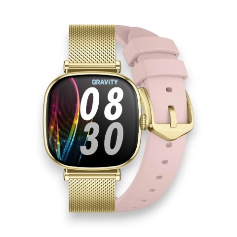 Złoty Smartwatch Damski Gravity GT32-2 – Ekran AMOLED, Rozmowy Bluetooth