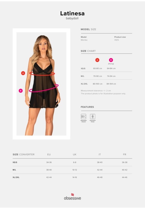 Babydoll 🖤 i stringi Latinesa Obsessive czarne XS/S – zmysłowy komplet bielizny damskiej