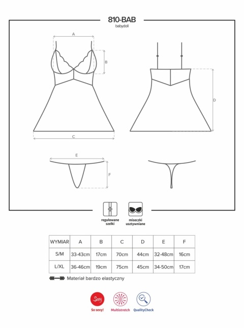 Babydoll koronkowy Obsessive biały z stringami S/M