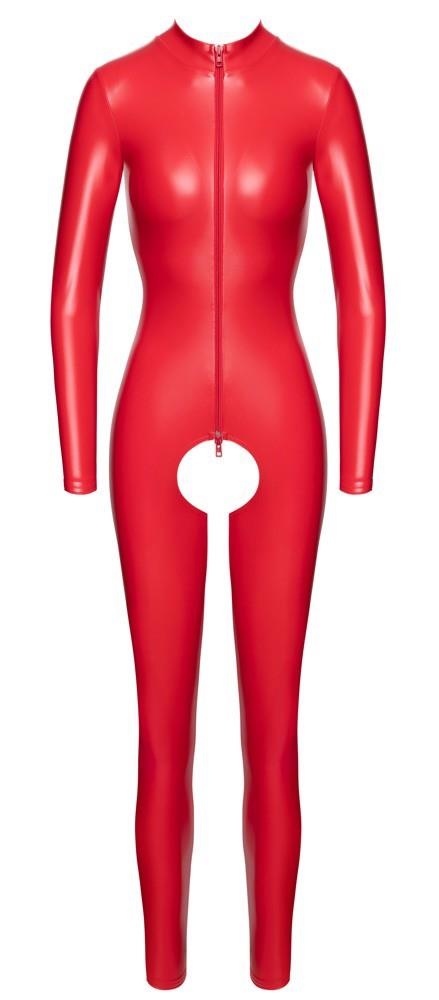 Bezkroczowy kombinezon erotyczny Noir czerwony M – zmysłowy jumpsuit powerwetlook