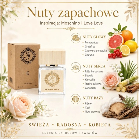Francuskie perfumy inspirowane Moschino I Love Love z nutami cytrusowymi