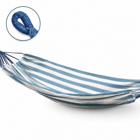 Hamak ogrodowy 1-osobowy XL 180x150 cm biało-niebieski ze stelażem drewnianym KR48