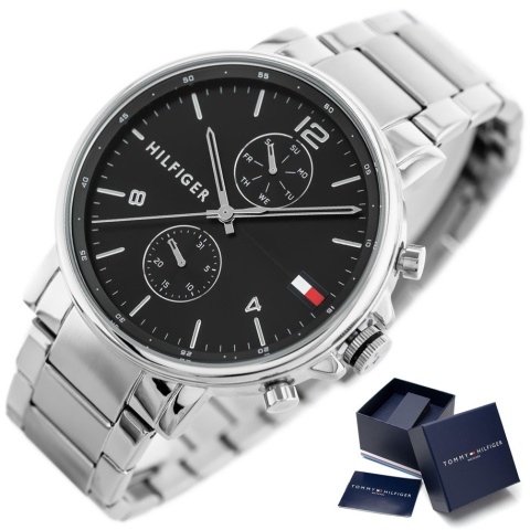 Zegarek męski Tommy Hilfiger Daniel 1710413 | Srebrny z czarną tarczą