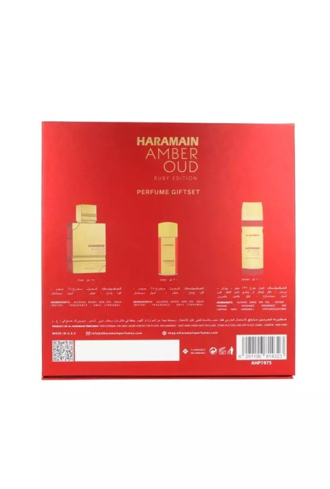 Zestaw Al Haramain Amber Oud Ruby Edition Pure Perfume 75 ml + Pure Perfume 30ml + Deodorant Body Spray 200ml