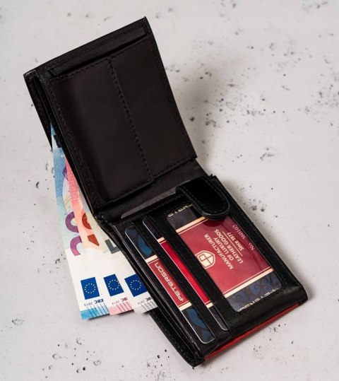 Mały, skórzany portfel męski w orientacji poziomej z systemem RFID — Peterson