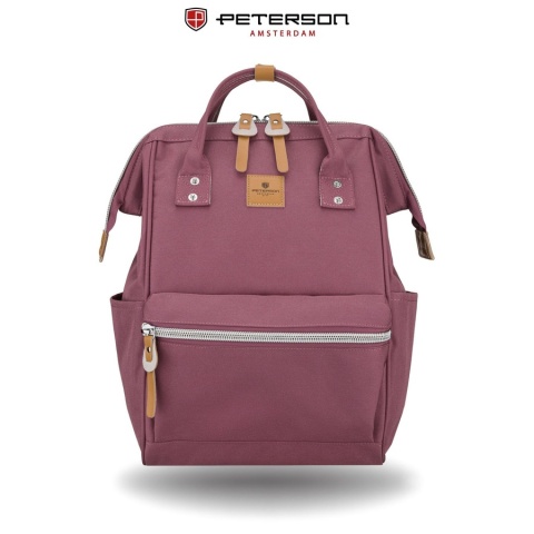 Fioletowy plecak damski z poliestru z miejscem na laptopa i portem USB - Peterson