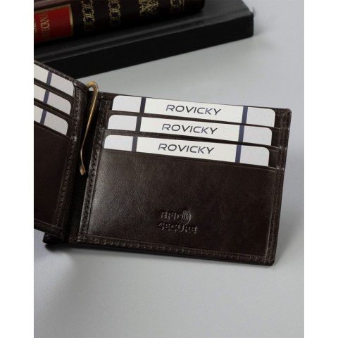 Skórzana banknotówka męska w brązowym kolorze z systemem RFID - Rovicky