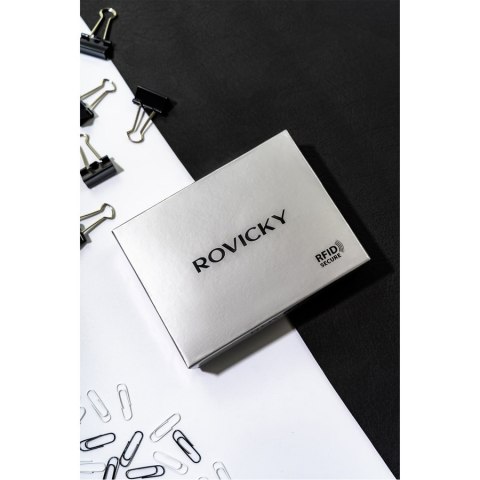 Skórzany, czarny portfel męski z zapięciem i systemem RFID - Rovicky