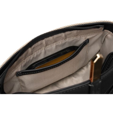 Listonoszka damska crossbody beżowo - czarna ze skóry ekologicznej i płótna canvas Peterson