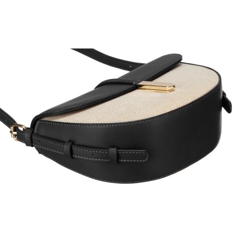 Listonoszka damska crossbody beżowo - czarna ze skóry ekologicznej i płótna canvas Peterson