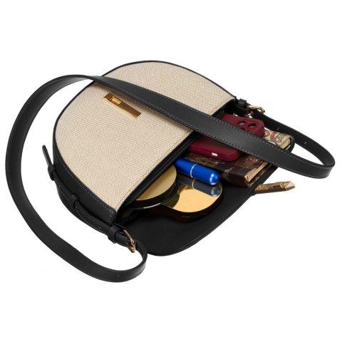 Listonoszka damska crossbody beżowo - czarna ze skóry ekologicznej i płótna canvas Peterson