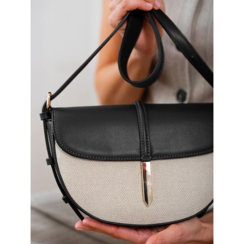 Listonoszka damska crossbody beżowo - czarna ze skóry ekologicznej i płótna canvas Peterson