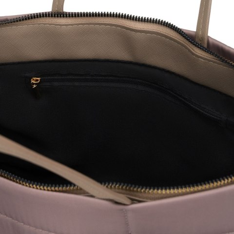 Shopperka damska z nylonu w beżowym kolorze zamykana klipsem magnetycznym - Peterson