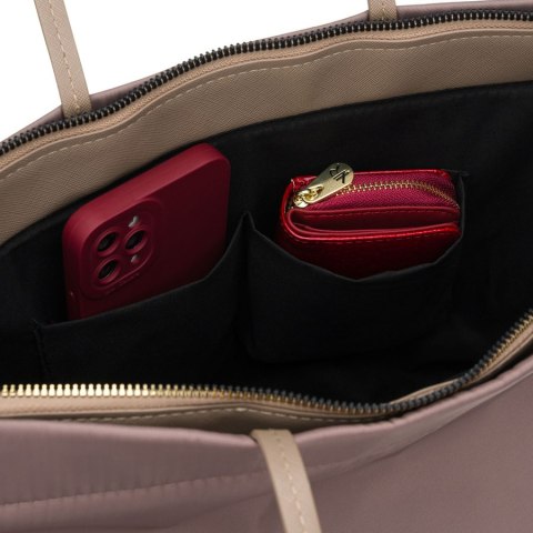 Shopperka damska z nylonu w beżowym kolorze zamykana klipsem magnetycznym - Peterson
