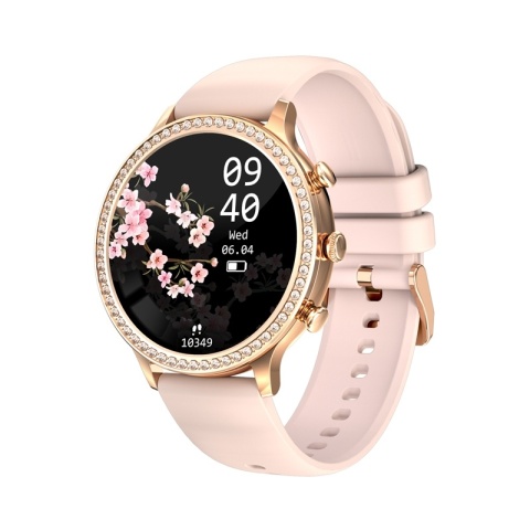 Smartwatch Damski VELTORI VT310-1 Złota Bransoleta + Różowy Pasek Silikonowy