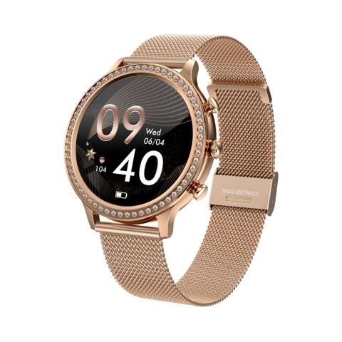 Smartwatch Damski VELTORI VT310-1 Złota Bransoleta + Różowy Pasek Silikonowy
