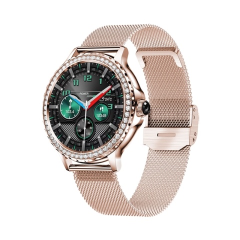 Smartwatch Damski VELTORI VT320-1 Złota Bransoleta + Różowy Pasek Silikonowy